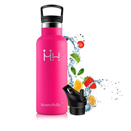 HoneyHolly Vakuum Isolierte Edelstahl Trinkflasche 500ML, BPA Frei Wasserflasche Auslaufsicher Thermosflasche,Thermoskanne kohlensäure geeignet für Kinder, Kleiner, Schule, Sport, Fahrrad von HoneyHolly