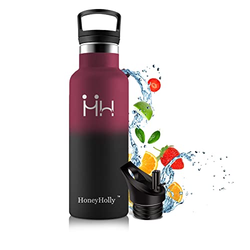 HoneyHolly Edelstahl-Trinkflasche, Lässig Trinkflasche, 500ML BPA-Free Water Bottle, Edelstahl Flasche, Trinkflasche Thermo, Suitable for Children, School, Büro, Fitness von HoneyHolly