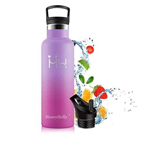 HoneyHolly Vakuum Isolierte Edelstahl Trinkflasche 750ML, BPA Frei Wasserflasche Auslaufsicher Thermosflasche,Thermoskanne kohlensäure geeignet für Kinder, Kleiner, Schule, Sport, Fahrrad von HoneyHolly