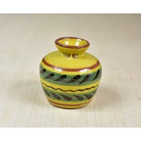 Vintage, Handgemacht, Rund, Klein, Knospe Vase, Signiert, Mexikanisch, Keramik, Glasiert, Gelb, Aqua, Schwarz von HoneyQueenBee