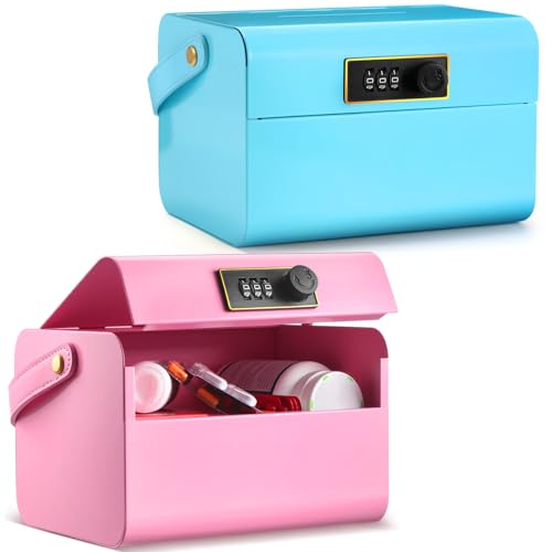 Honeydak Abschließbare Medikamentenbox mit Code, Medikamentenschloss für Erste-Hilfe-Sets, Snacks, persönliche Gegenstände, Zuhause, Büro, Organisation, Reisegeschenk, 2 Stück (Rosa und Blau) von Honeydak
