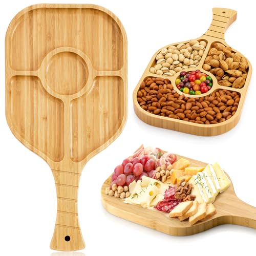 Honeydak Ball-Paddel-Snack-Tablett, Ball-Serviertablett für Snacks, Paddelförmiges Servieren mit Fächern, geteilter Snack für Fächer, Holz, Küche, Aufbewahrungsdekorationen (fortschrittlicher Stil) von Honeydak