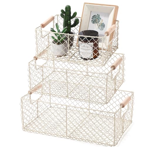 Honeydak Drahtkorb zum Organisieren mit Holzgriff, Vintage-Stil, rechteckig, Netzstoff, Metallkorb, Lebensmittelaufbewahrung, Organizer für Zuhause, Küche, Speisekammer, Badezimmer, Picknick-Schränke Honeydak Drahtkorb zum Organisieren mit Holzgriff, Vintage-Stil, rechteckig, Netzstoff, Metallkorb, Lebensmittelaufbewahrung, Organizer für Zuhause, Küche, Speisekammer, Badezimmer, Picknick-Schränke von Honeydak
