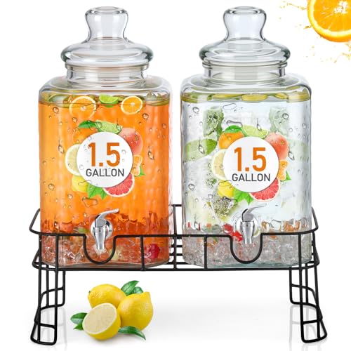 Honeydak Getränkespender aus Glas mit Ständer, Zapfhahn-Glasdeckel, auslaufsicherer Getränkespender für Eisgetränke, klare Limonade, Saft, Glas für Party, Hochzeit, Küche, 2 Stück Honeydak Getränkespender aus Glas mit Ständer, Zapfhahn-Glasdeckel, auslaufsicherer Getränkespender für Eisgetränke, klare Limonade, Saft, Glas für Party, Hochzeit, Küche, 2 Stück von Honeydak