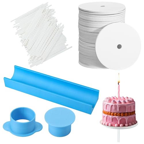 Honeydak Kreisförmiges Cake-Pop-Formen-Set mit 22,9 cm Tablett und 100 Stück runden weißen Cake-Pop-Brettern mit 100 Stück 15,2 cm Papierstäbchen, rundes Bastelzubehör für Cupcakes, Gebäck, Desserts von Honeydak
