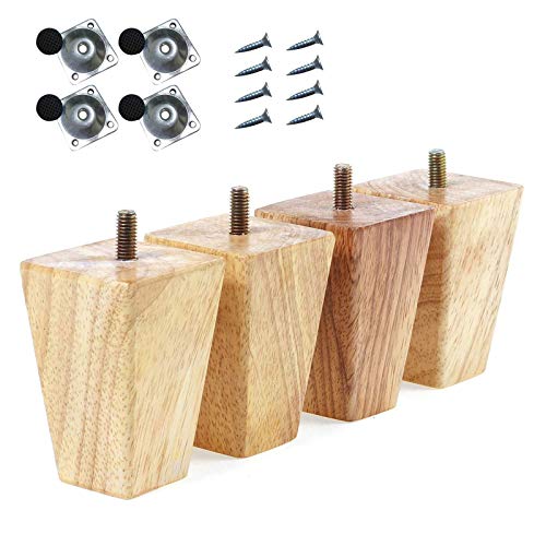 2.5"/6cm Holz Sofafüße, 4 Stück Holz Tischbeine Ersatz Möbelfüße mit Montageplatten & Schrauben für Sofa Bett Schrank Couch Ottomane von Honeyhouse