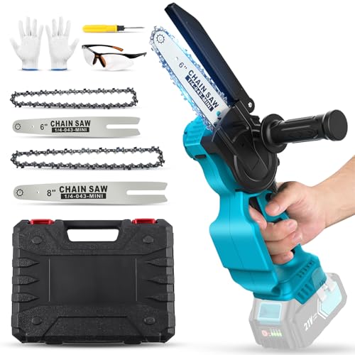 6 Zoll Mini-Kettensäge 18V Akku Kettensäge Ersatz für makita, Kabellose Tragbare Einhand-Kettensäge mit Sicherheitsschloss,2 Ketten für Baumzweige, Hof, Haushalt und GartenGarten (Kein Akku) von Honeyhouse