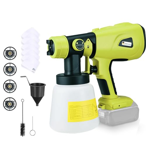 Farbsprühsystem Akku kompatibel mit Ryobi 18V Akku, HVLP Aktualisiert Elektrisch Farbsprühgerät mit 4 Düsen, 3 Spritzmuster und 1000 ML Farbbehälter, zum Streichen von Wänden Gartenzaun (ohne Akku) Farbsprühsystem Akku kompatibel mit Ryobi 18V Akku, HVLP Aktualisiert Elektrisch Farbsprühgerät mit 4 Düsen, 3 Spritzmuster und 1000 ML Farbbehälter, zum Streichen von Wänden Gartenzaun (ohne Akku) von Honeyhouse