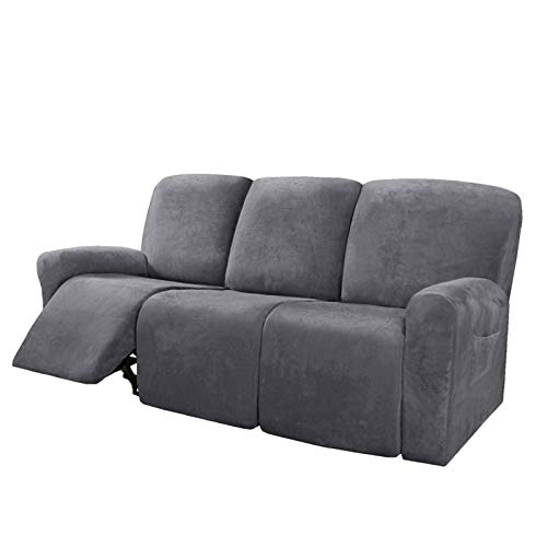 Honeyhouse Dicke Samt Sofabezüge 3-Sitzer,Super Stretch rutschfeste Couchbezug 8-Teiliges Set, Elastische Möbel Protector Plüsch Sofa Schonbezüge mit Armlehne von Honeyhouse