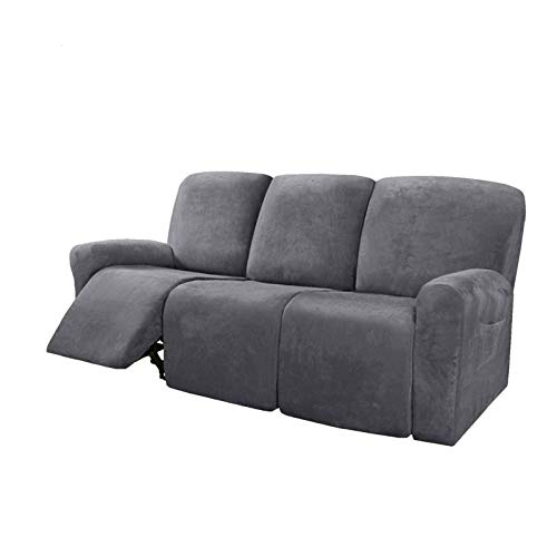 Honeyhouse Sofabezug, 8 Stück Velvet Plüsch Schonbezug Strecken Sofa Überwurf Weich Dick Sofahusse Waschbare Möbel Protector für 3 Sitzer von Honeyhouse