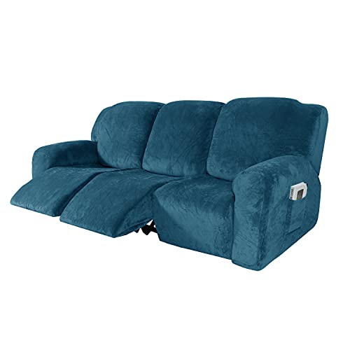 Honeyhouse Sofabezug, 8 Stück Velvet Plüsch Schonbezug Strecken Sofa Überwurf Weich Dick Sofahusse Waschbare Möbel Protector für 3 Sitzer von Honeyhouse