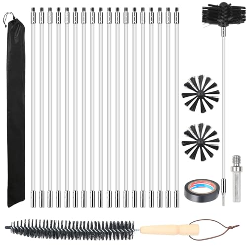 Kaminbürstenstangen-Set, Durchmesser 150 mm, Kaminbürste enthält 18 Stäbe 410 mm und 2 Bürstenköpfe, Holzofen, Kaminbürsten-Set, Kamin-Reinigungsstab, Reinigungsbürste, Trockenrohr-Reinigungsbürste Kaminbürstenstangen-Set, Durchmesser 150 mm, Kaminbürste enthält 18 Stäbe 410 mm und 2 Bürstenköpfe, Holzofen, Kaminbürsten-Set, Kamin-Reinigungsstab, Reinigungsbürste, Trockenrohr-Reinigungsbürste von Honeyhouse