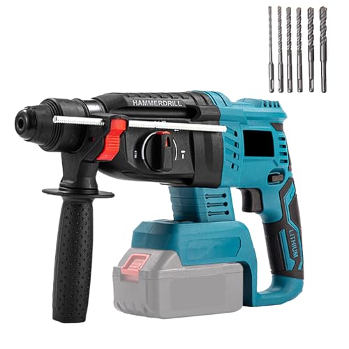 Professional Akku-Bohrhammer für Makita akku 18V, 7.0 Joule Schlagenergie, 4500RPM, 3 Modi: Bohren, Hammerbohren, Meißeln, bürstenloser Motor, Hammer Bohr mit 6-tlg. Bohrmeißel-Set (Ohne Akku) von Honeyhouse