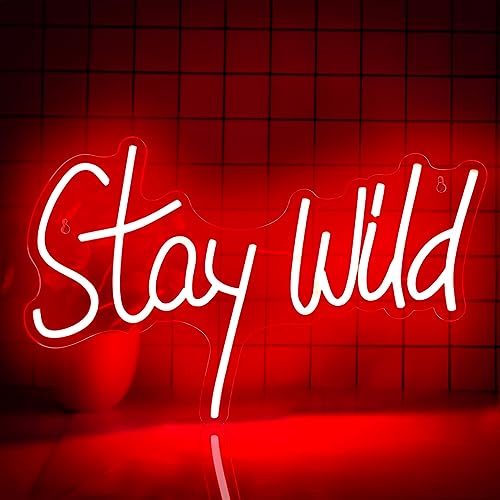 Stay Wild Neonschild Rot LED-Neonlichtschild für Wanddekoration, Nachtlampe, Neonlichtzeichen für Schlafzimmer, Geburtstag, Hochzeit Verlobungsfeier Bar Pub Club Wanddekoration von Honeyhouse