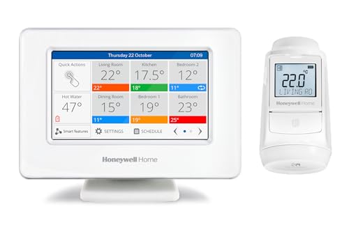 Honeywell Home Evohome Apartment plus Lösung, Smart Wi-Fi Zentrales Bediengerät Wi-Fi mit Touchscreen-Farbdisplay und Heizkörperthermostat (1) - Raum für Raum, kontrollierter Komfort, einfach von Honeywell Home