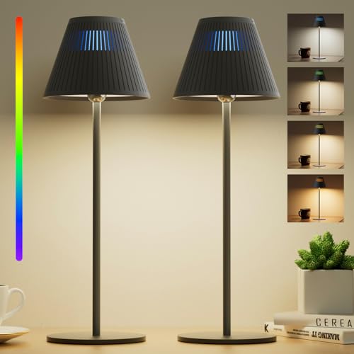 Honeywell 2 Stück Dimmbare LED Akku Tischlampe, HWT-M1 Sunturalux Tischlampe 4 Farben, 9 RGB Tischlampe Kabellos, 5200 mAh Metall LED Wiederaufladbar Akku, Tischlampe für Schlafzimmer, Restaurant von H0NEYWELL