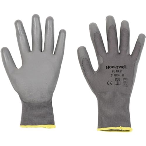 Honeywell 2100250-07 PU FIRST Allzweck-Polyamid-Strickhandschuhe, leicht, 26 cm lang, Größe 07 (Packung mit 10 Paar), Grau von Honeywell