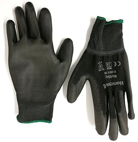 Honeywell 2100251-06 Workeasy PU-Strickhandschuhe, schwarz, industriell waschbar, 25 cm lang, Stärke 13, Größe 06 (Packung mit 10 Paar) von Honeywell
