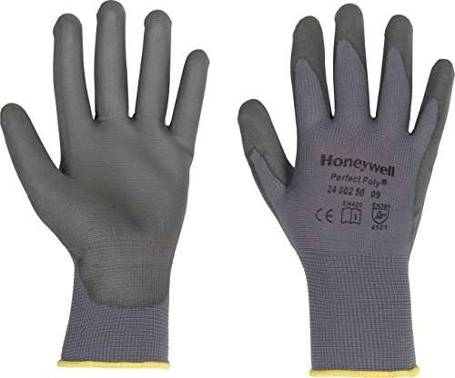 Honeywell 2400250-11 Perfect Polyamid-Strickhandschuhe für feine Handhabung, PU-Beschichtung, Stärke 15, Länge 25 cm, Größe 11 (Packung mit 10 Paar), Grau von Honeywell