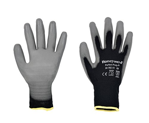 Honeywell 2400251-11 Perfekte Polyamid-Strickhandschuhe für allgemeine Handhabung, graue Polyurethanbeschichtung auf Handfläche und Fingerspitzen, 25 cm Länge, Größe 11 (Packung mit 10 Paar) von Honeywell