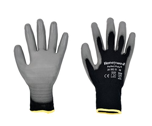Honeywell 2400251-06 Schwarze Polyamid-Strickhandschuhe für allgemeine Handhabung, graue Polyurethanbeschichtung auf Handfläche und Fingerspitzen, 25 cm Länge, Größe 6 (Packung mit 10 Paar) von Honeywell