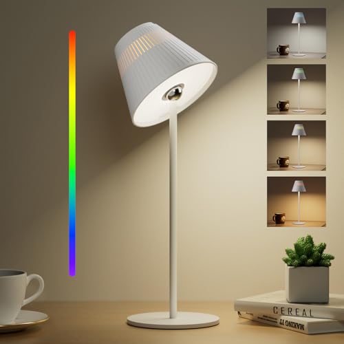 Honeywell Dimmbare LED Akku Tischlampe, HWT-M1 Sunturalux Tischlampe 4 Farben, 9 RGB Tischlampe Kabellos, 5200 mAh Metall LED Wiederaufladbar Akku, Tischlampe für Schlafzimmer, Arbeit, Bar, Restaurant von Honeywell