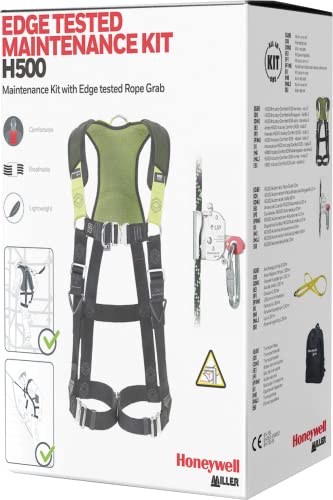 Honeywell H500 PSS Edge Tested Maintenance Kit, Full Body Harness & RG500 Seilgreifer, RG500 Ankerschnur, Webbing Strap Anchorage Point, 1,5 m mit Rucksack, 1036592 von Honeywell