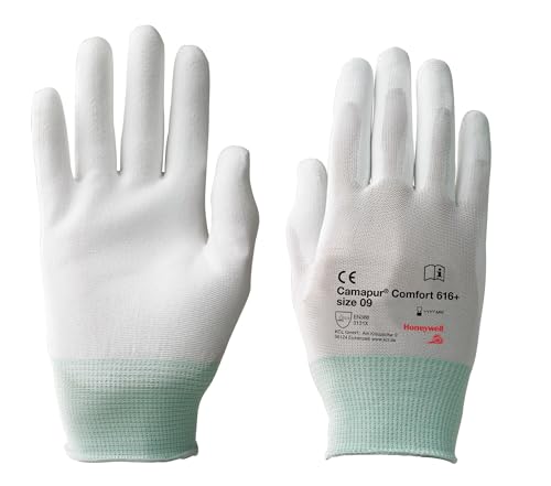 Honeywell KCL Camapur® Comfort 616+ Mechanikerhandschuhe, waschbar, weiß, atmungsaktive Handschuhe aus Polyurethan und Polyamid, Größe 09, 061609941E (Beutel mit 10 Paar) von Honeywell