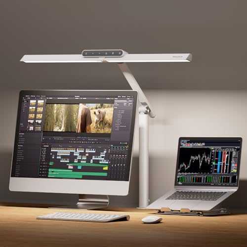 Honeywell LED Schreibtischlampe Büro - HJ1 Sunturalux™ Augenschonende Schreibtischlampe mit Klemme für Büro Zuhause Dimmbare Touch-Schreibtischleuchte Flexible Zwei-Sektions-Architekten-Klemmleu Weiße von Honeywell