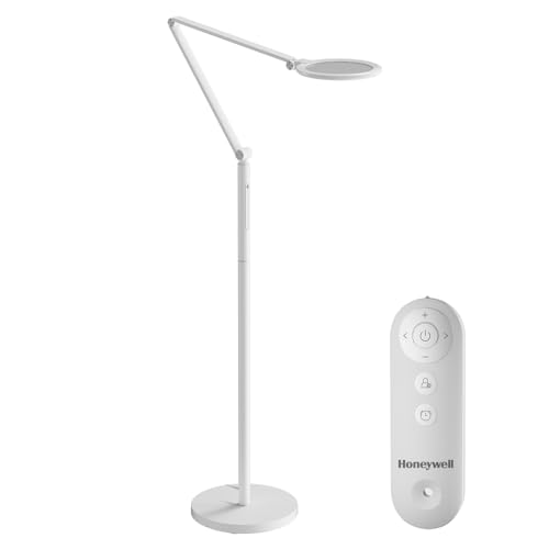Honeywell LED Stehlampe - F01WT Sunturalux™ Augenfreundliche dimmbare Stehlampe mit Fernbedienung, 5 Farben & 5 Helligkeitsstufen verstellbare Lampe für Zuhause, Büro, Wohnzimmer, Weiß von Honeywell