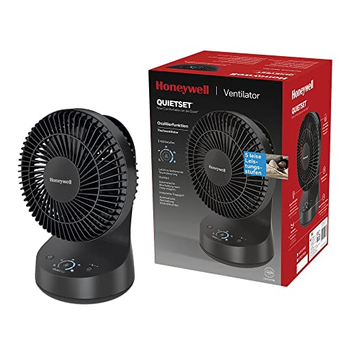 Honeywell QuietSet Oszillierender Tischventilator in Schwarz – Ventilator für einzelne Benutzer und kleine Räume mit leisem Betrieb und 5 Leistungs- und Geräuschstufen: HTF337BE, HTF337BE4 von Honeywell