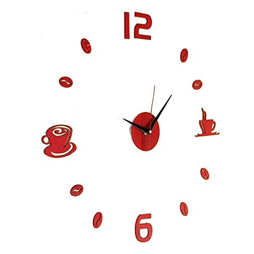 Honfitat Große Wanduhr Diy Wand Aufkleber Uhr Kaffee Tee Tasse Anzahl Uhr Cafe Hauptdekor-Rot von Honfitat