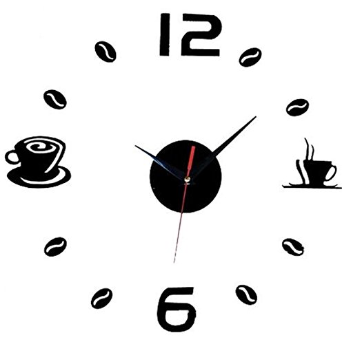 Aliciashouse Große Wanduhr DIY Wand Aufkleber Uhr Kaffee Tee Tasse Anzahl Uhr Home Cafe Dekor-schwarz von Honfitat