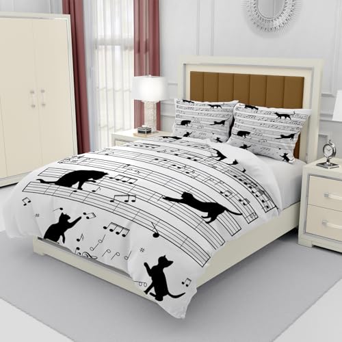 3D Musik Note Bettwäsche Set 155x220 cm Weich Mikrofaser Musik Thema Dauben Bettwäsche-Set mit Reißverschluss 3 Teilig Bettbezug Set mit Kissenbezug 80x80 cm von HongDuo