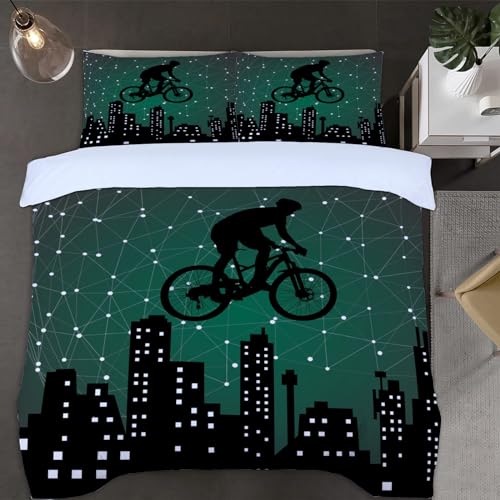 Fahrrad Pattern Design Bettwäsche Set 135x200 cm Weiche Mikrofaser Extremsport Bettwäsche-Sets mit Reißverschluss 3 Teilig Bettbezug Set mit 2 Kissenbezug 80x80 cm von HongDuo