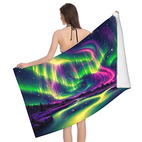 Große Strandtücher Polarlicht Badetuch Wasseraufnahme Extra Microfiber, 3D Natürliche Szene Strandtuch Schnell Trocknend Mikrofaser Kinder Erwachsene (90x180 cm) von HongDuo