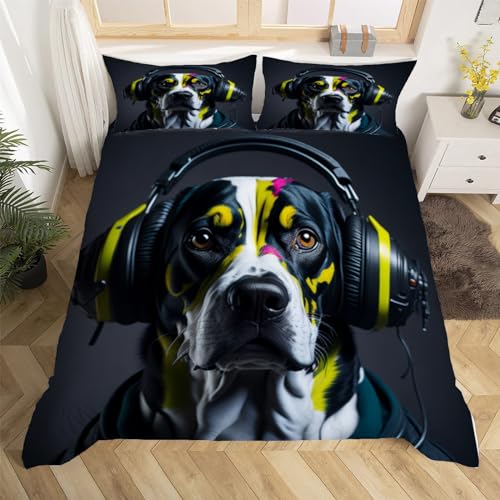 Hundemotiv Bettwäsche 135x200 cm Weich Mikrofaser Tier Thema Bettwäsche-Set mit Reißverschluss 3 Teilig Bettbezug Set mit Kissenbezug 80x80 cm von HongDuo