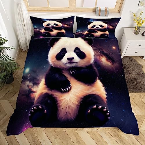 Pandabär Bettwäsche 135x200 cm Weiche Mikrofaser Sternenhimmel Bettwäsche-Set mit Reißverschluss 3 Teilig Bettbezug Set mit Kissenbezug 80x80 cm von HongDuo