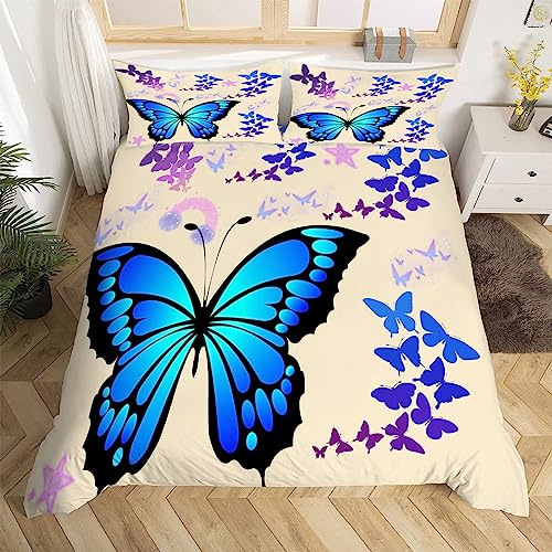 Schmetterlinge Bettwäsche 135x200 cm Weich Mikrofaser Karikatur Bettwäsche-Set mit Reißverschluss 3 Teilig Bettbezug Set mit 2 Kissenbezug 80x80 cm von HongDuo