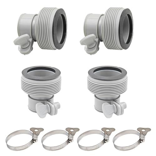 HongFuFu 4-Pack-Pool-Schlauchadapter mit 4-PCS-Klemmen, Filterpumpen-Verbindungsstück-Ersatz für Gewindeverbindungspumpe 1.5/1.25 Zoll-Schläuche von HongFuFu