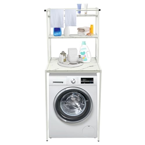 3-stöckiges Lagerregal für Waschmaschine und Trockner, Waschmaschine, Aufbewahrungsregal, freistehend, große Regale, geeignet für Waschküchen, Balkon (Weiß + Marmor) von HongKKon