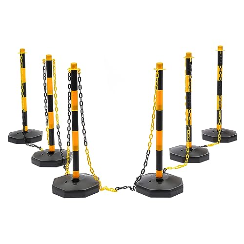 6 Stück Verkehr Absperrpfosten, Absperrpfosten Kettenpfosten Verkehrsleitkegel Warnleitkegel, Verstellbare Höhe, Kettenpfosten Mobil für Gefahrenwarnung, Parkplätzen(28.5×85cm) von HongKKon