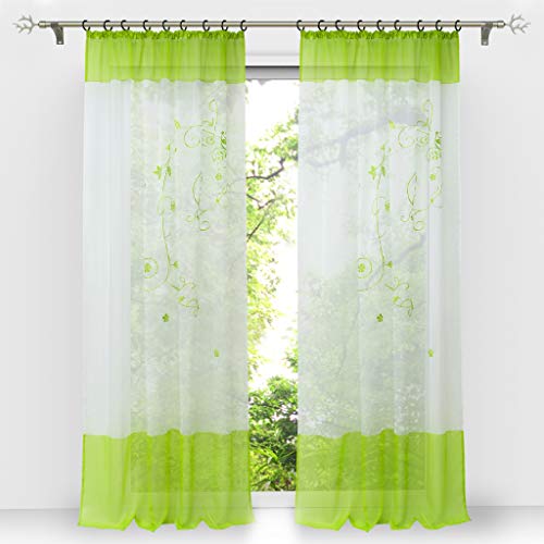 HongYa 1 Stück Bestickte Gardine Transparenter Voile Vorhang Fensterschal mit Kräuselband H/B 245/140 cm Grün HongYa 1 Stück Bestickte Gardine Transparenter Voile Vorhang Fensterschal mit Kräuselband H/B 245/140 cm Grün von HongYa