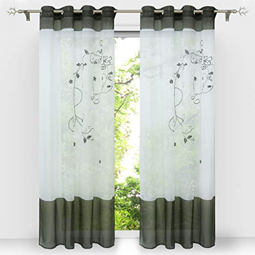 HongYa 1 Stück Bestickte Gardine Transparenter Voile Vorhang Ösenschal H/B 145/140 cm Grau von HongYa