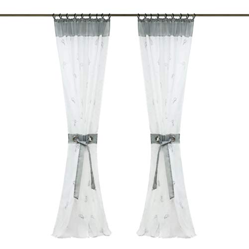 HongYa 1 Stück Bestickte Gardine Voile Transparenter Vorhang mit Kräuselband Inkl. Raffhalter Feder Muster H/B 225/140 cm von HongYa