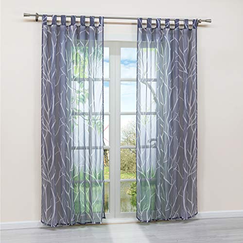 HongYa 1 Stück Schlaufenschal Transparente Gardine Schal Voile Vorhang mit Schlaufen Äste Muster H/B 145/140 cm Grau von HongYa