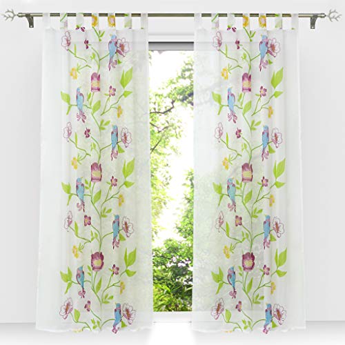 HongYa 1 Stück Transparente Gardine Voile Vorhang Gardinenschal mit Schlaufen Blumenranke Druck H/B 225/140 cm von HongYa