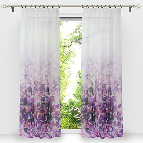 HongYa 1 Stück Voile Farbverlauf Gardine Transparenter Vorhang mit Kräuselband Blumen Druck H/B 245/140 cm HongYa 1 Stück Voile Farbverlauf Gardine Transparenter Vorhang mit Kräuselband Blumen Druck H/B 245/140 cm von HongYa