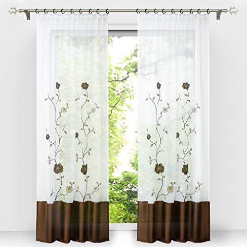 HongYa 1 Stück Voile Gardine Schal mit Kräuselband Transparenter Vorhang Bestickter Fensterschal H/B 245/140 cm Braun HongYa 1 Stück Voile Gardine Schal mit Kräuselband Transparenter Vorhang Bestickter Fensterschal H/B 245/140 cm Braun von HongYa