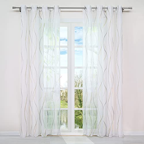 HongYa 1 Stück Voile Gardine Transparenter Vorhang mit Ösen Wellen Druck H/B 225/140 cm Bunt Sand von HongYa